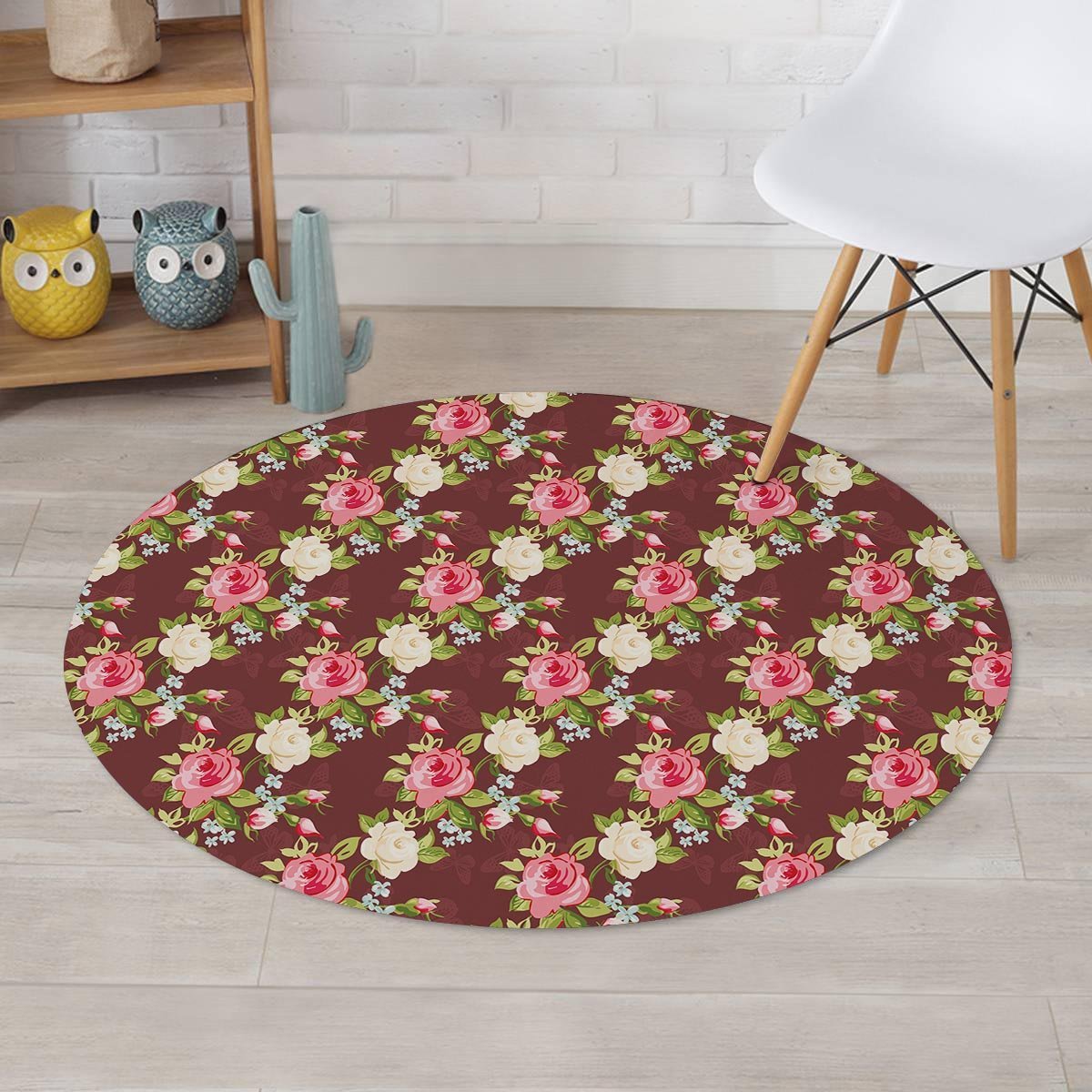 Rose Floral Print Round Rug-grizzshop