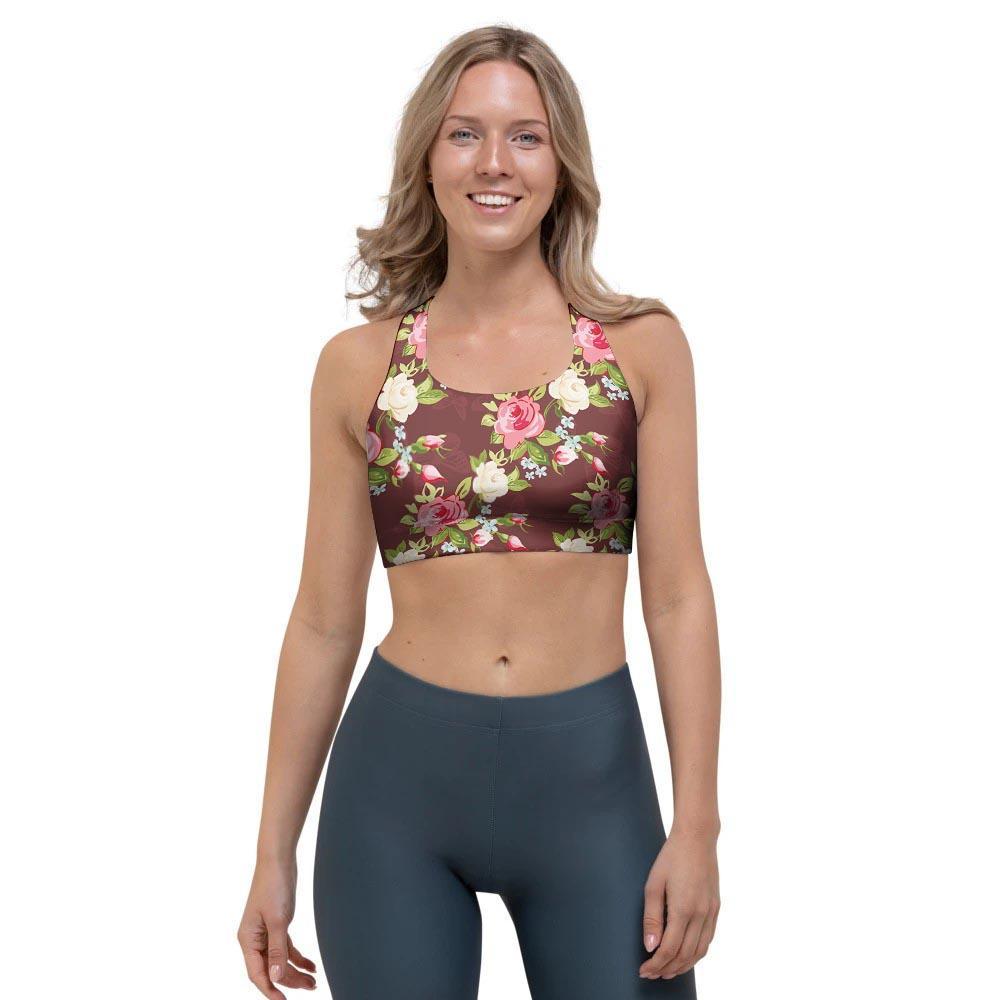 Rose Floral Print Sports Bra-grizzshop