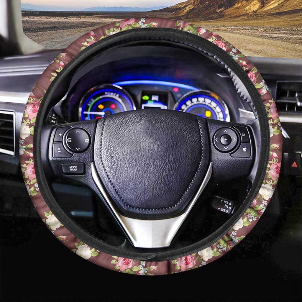 Rose Floral Print Steering Wheel Cover-grizzshop