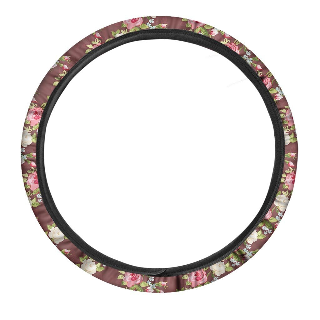 Rose Floral Print Steering Wheel Cover-grizzshop