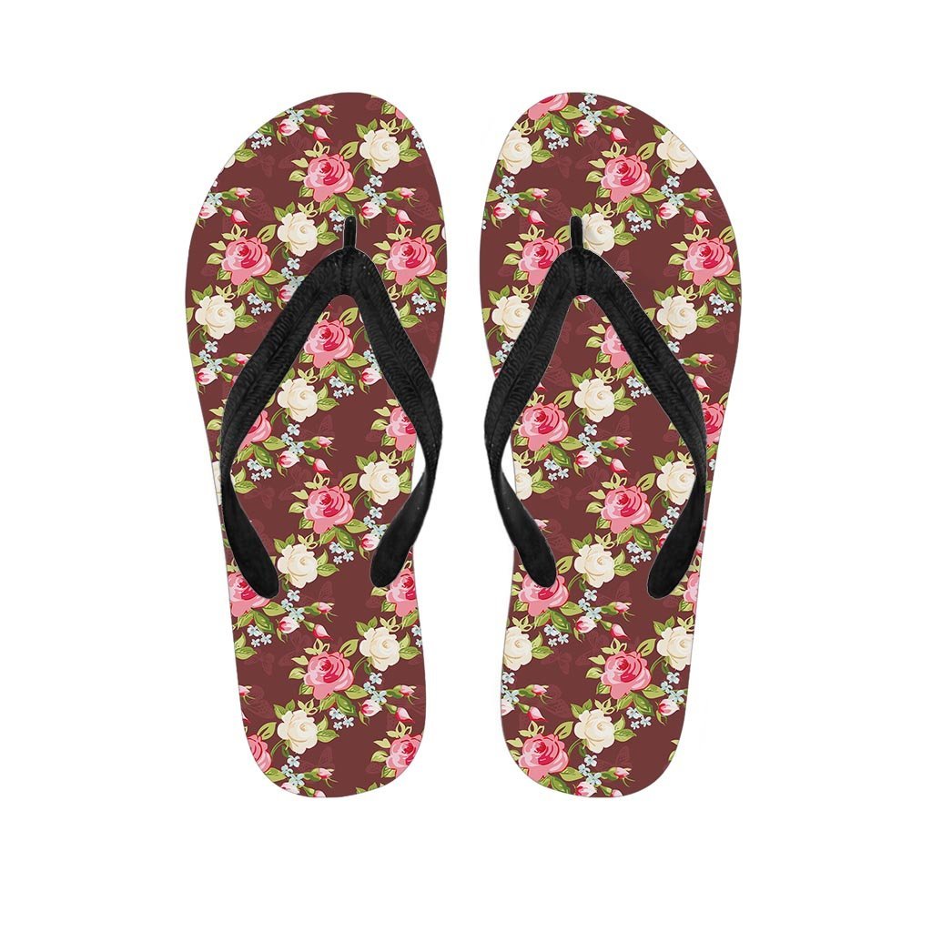 Rose Floral Print Women's Flip Flops-grizzshop