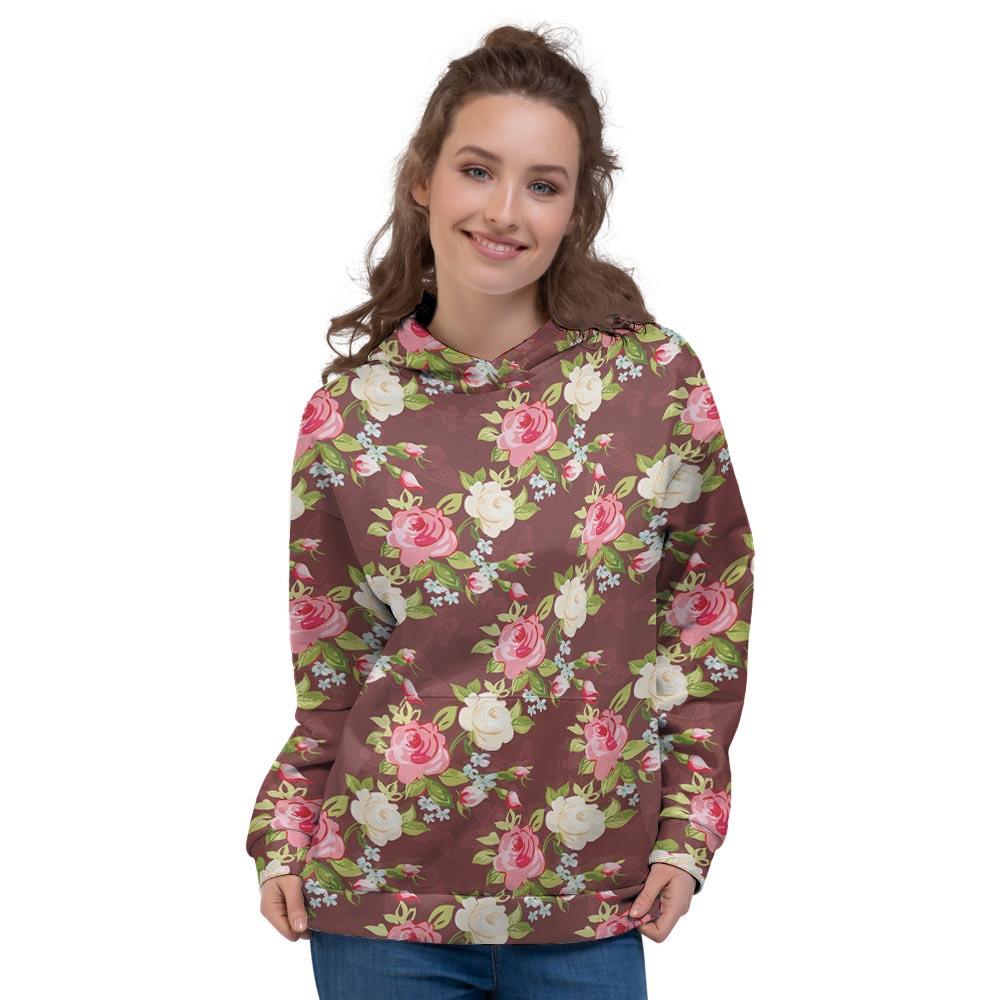 Rose Floral Print Women's Hoodie-grizzshop