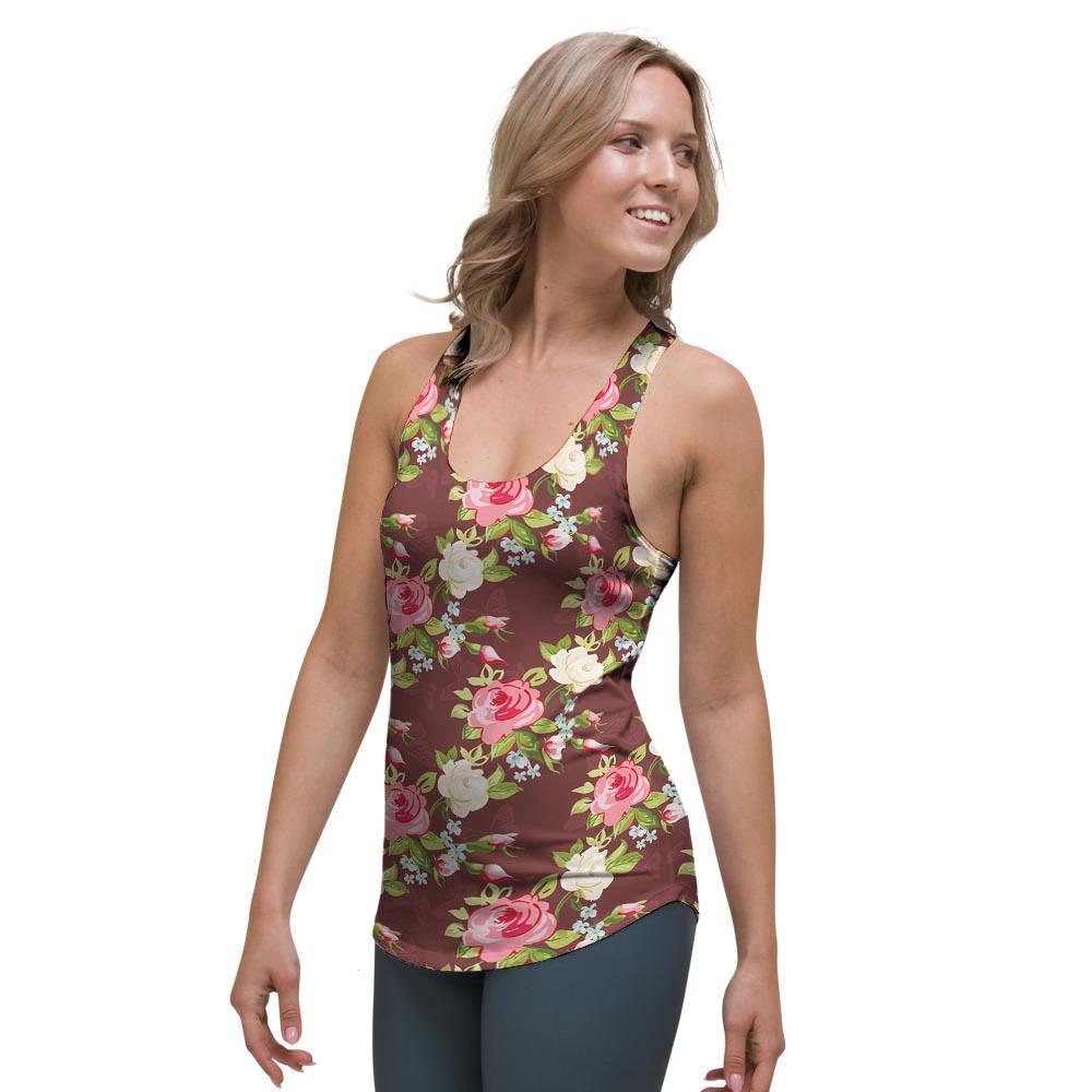 Rose Floral Print Women's Racerback Tank Top-grizzshop