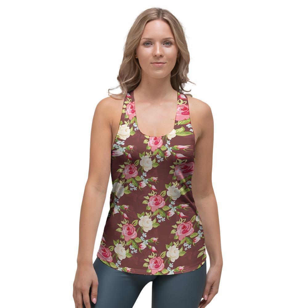 Rose Floral Print Women's Racerback Tank Top-grizzshop