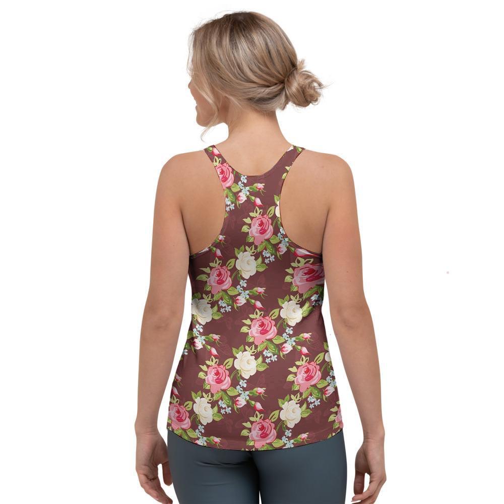 Rose Floral Print Women's Racerback Tank Top-grizzshop
