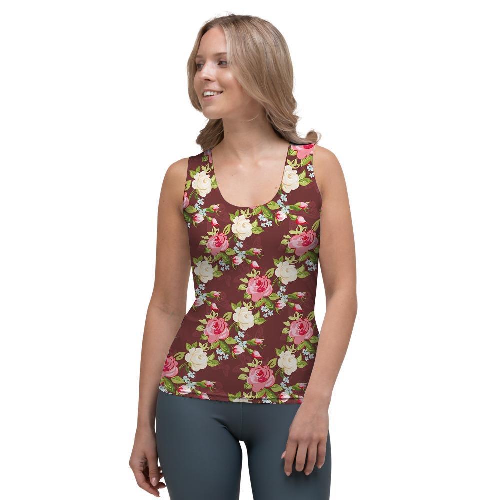 Rose Floral Print Women's Tank Top-grizzshop
