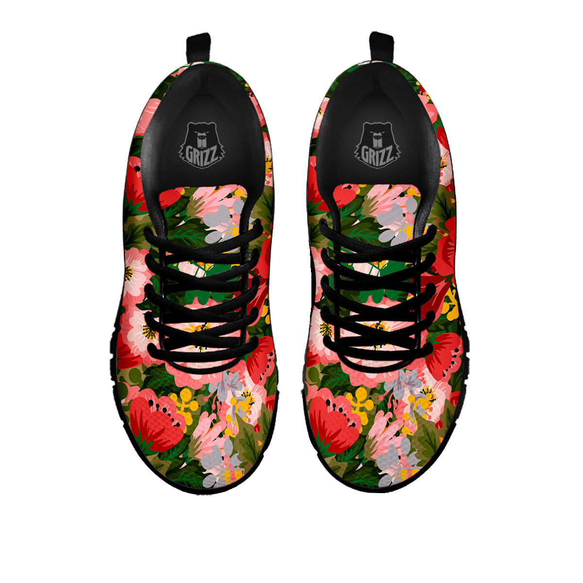 Rose Floral Red And Pink Print Pattern Black Sneaker-grizzshop