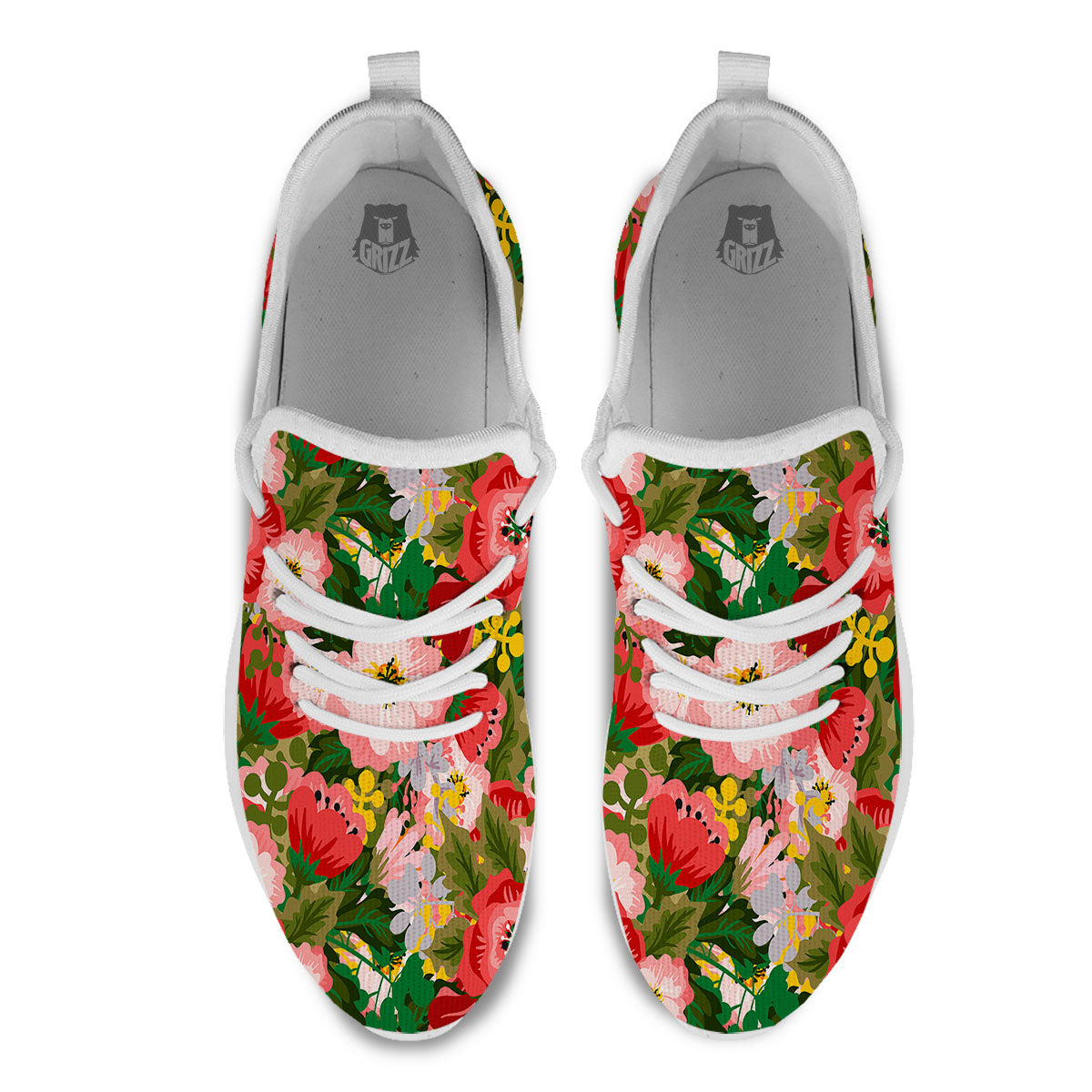 Rose Floral Red And Pink Print Pattern White Athletic Shoes-grizzshop