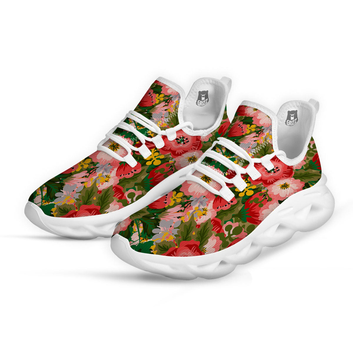 Rose Floral Red And Pink Print Pattern White Running Shoes-grizzshop
