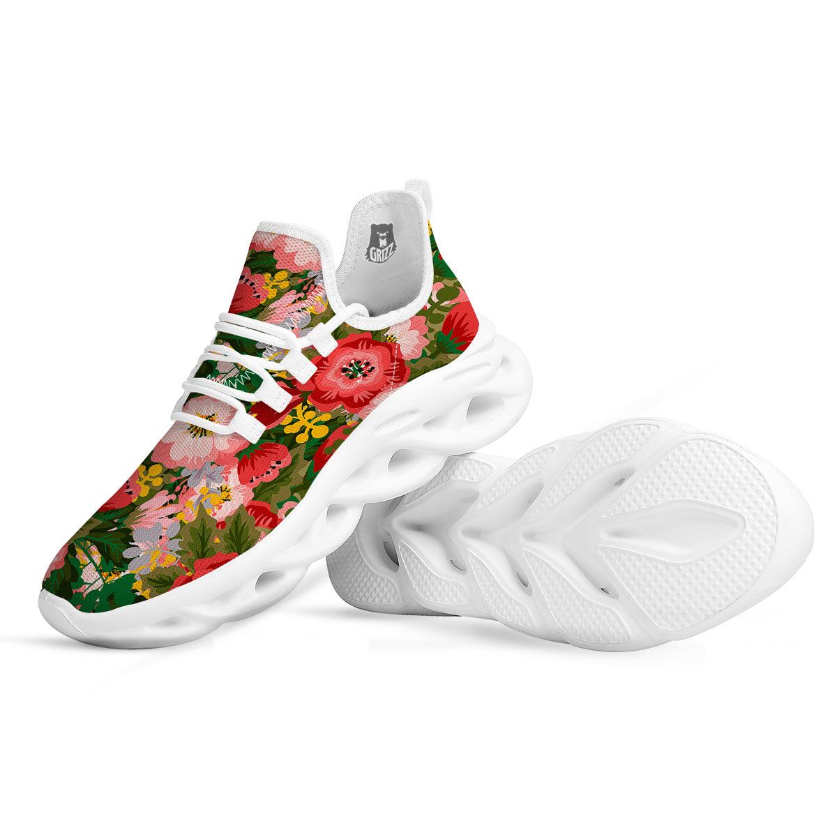 Rose Floral Red And Pink Print Pattern White Running Shoes-grizzshop
