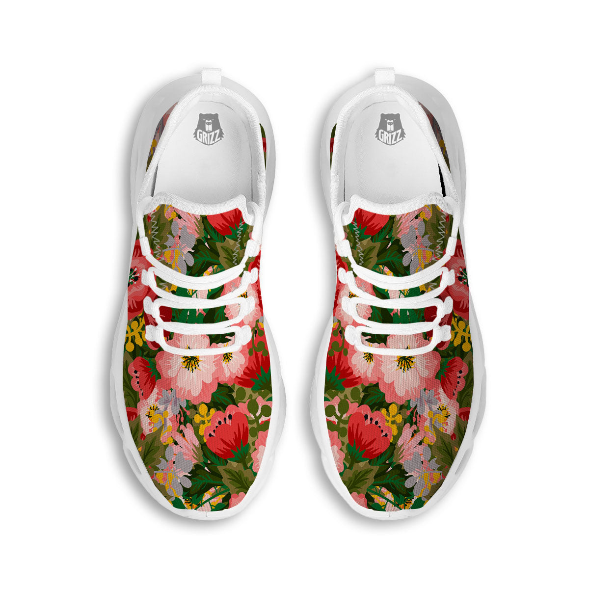 Rose Floral Red And Pink Print Pattern White Running Shoes-grizzshop