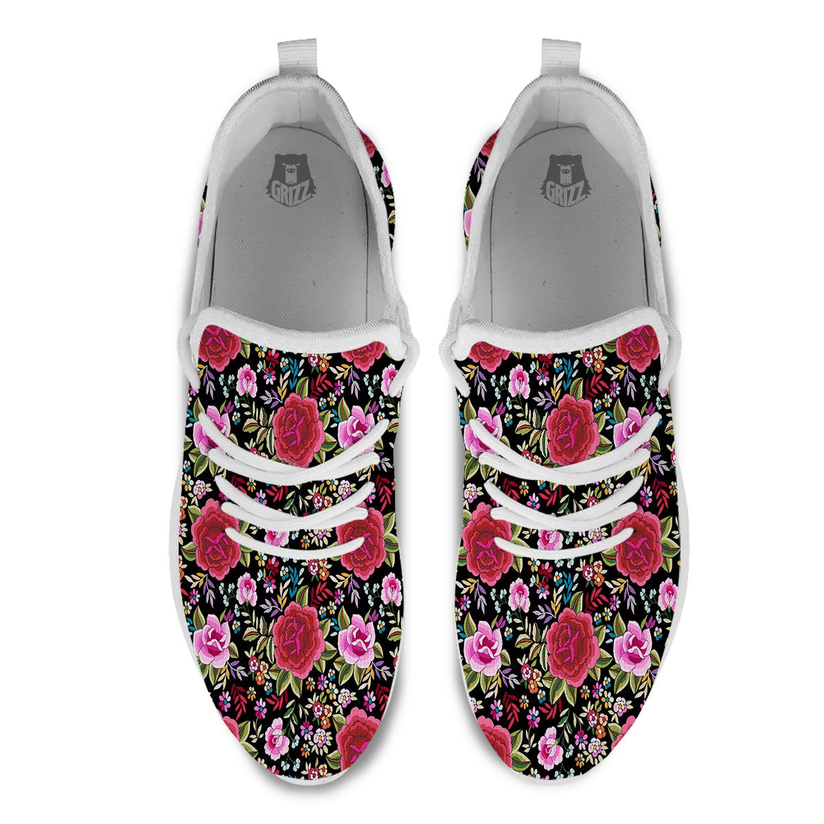 Rose Floral Red Pink Print Pattern White Athletic Shoes-grizzshop