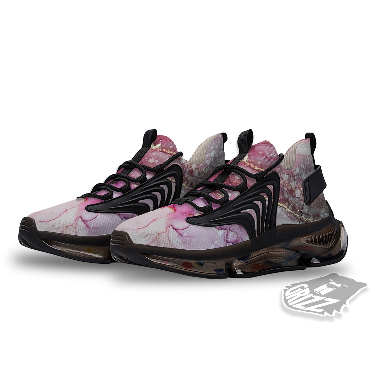 Rose Gold Marble Print Black Gym Shoes-grizzshop