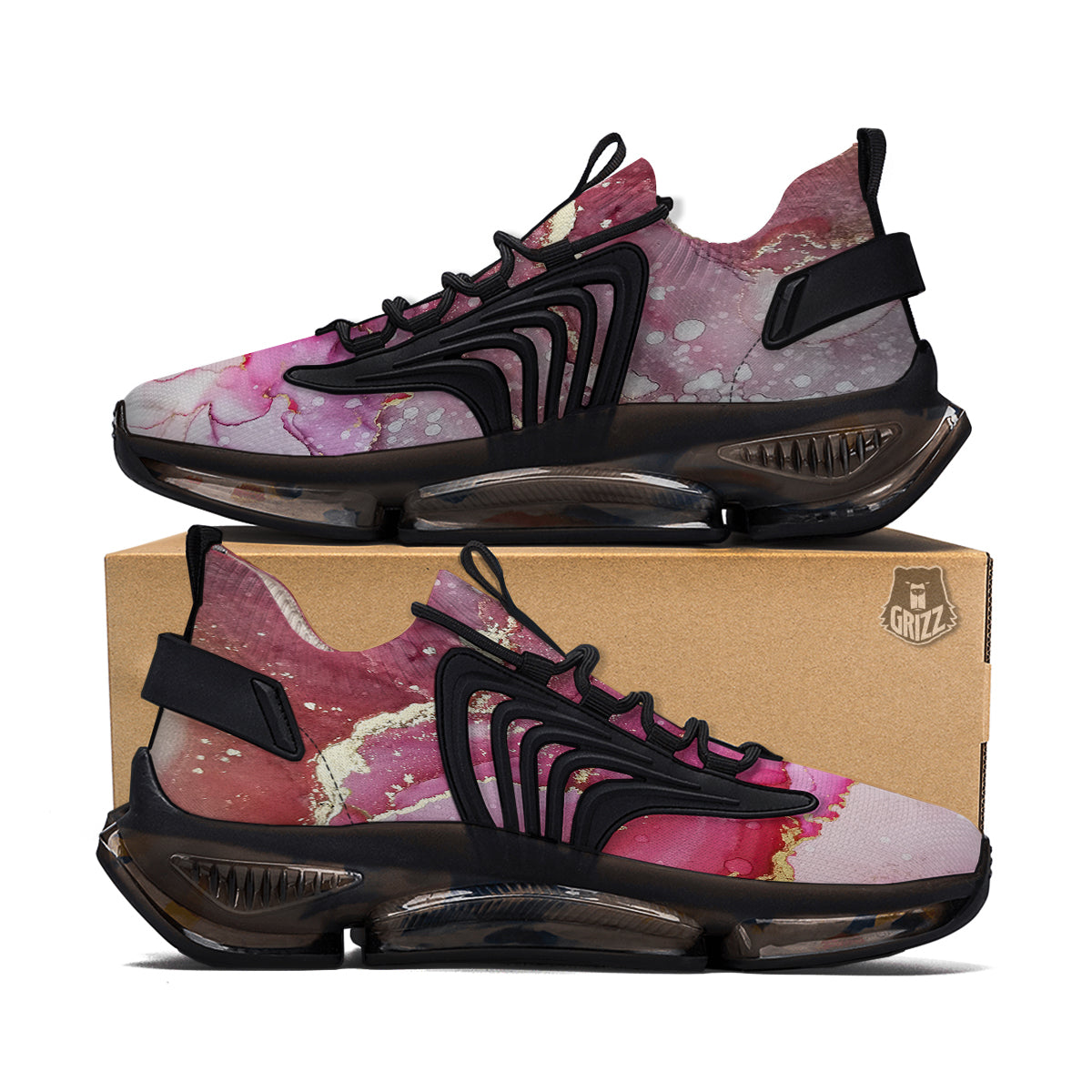 Rose Gold Marble Print Black Gym Shoes-grizzshop