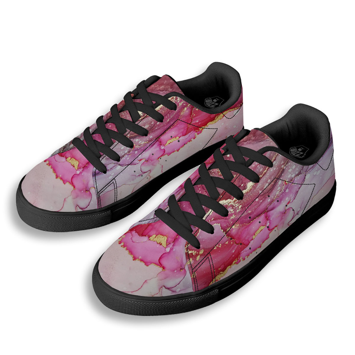 Rose Gold Marble Print Black Low Top Sneakers-grizzshop