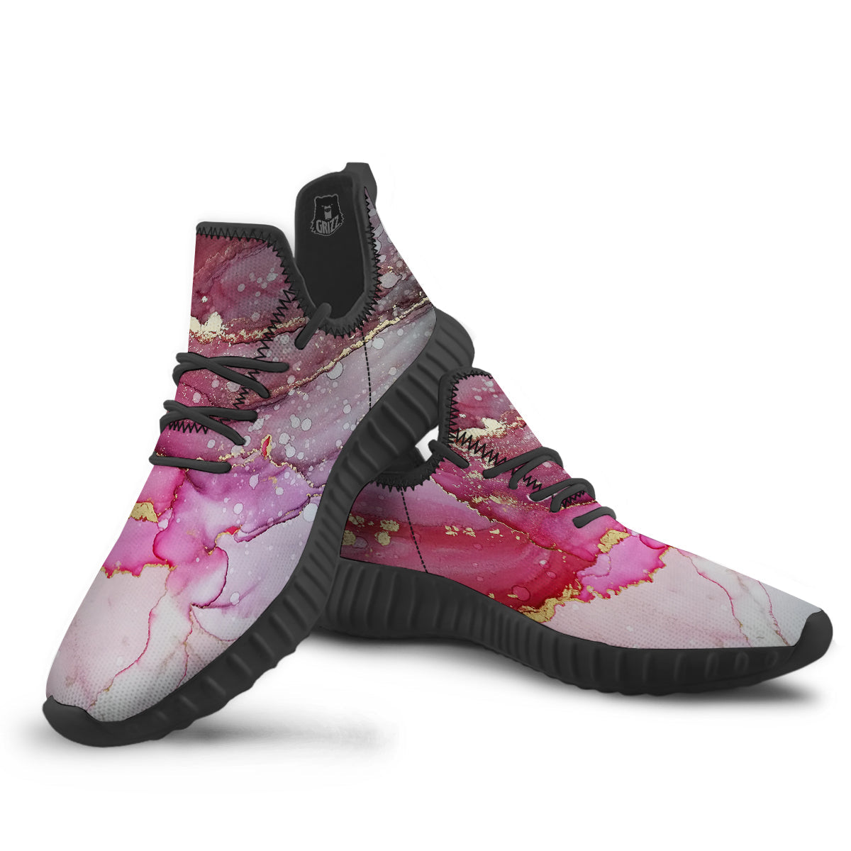 Rose Gold Marble Print Black Walking Shoes-grizzshop
