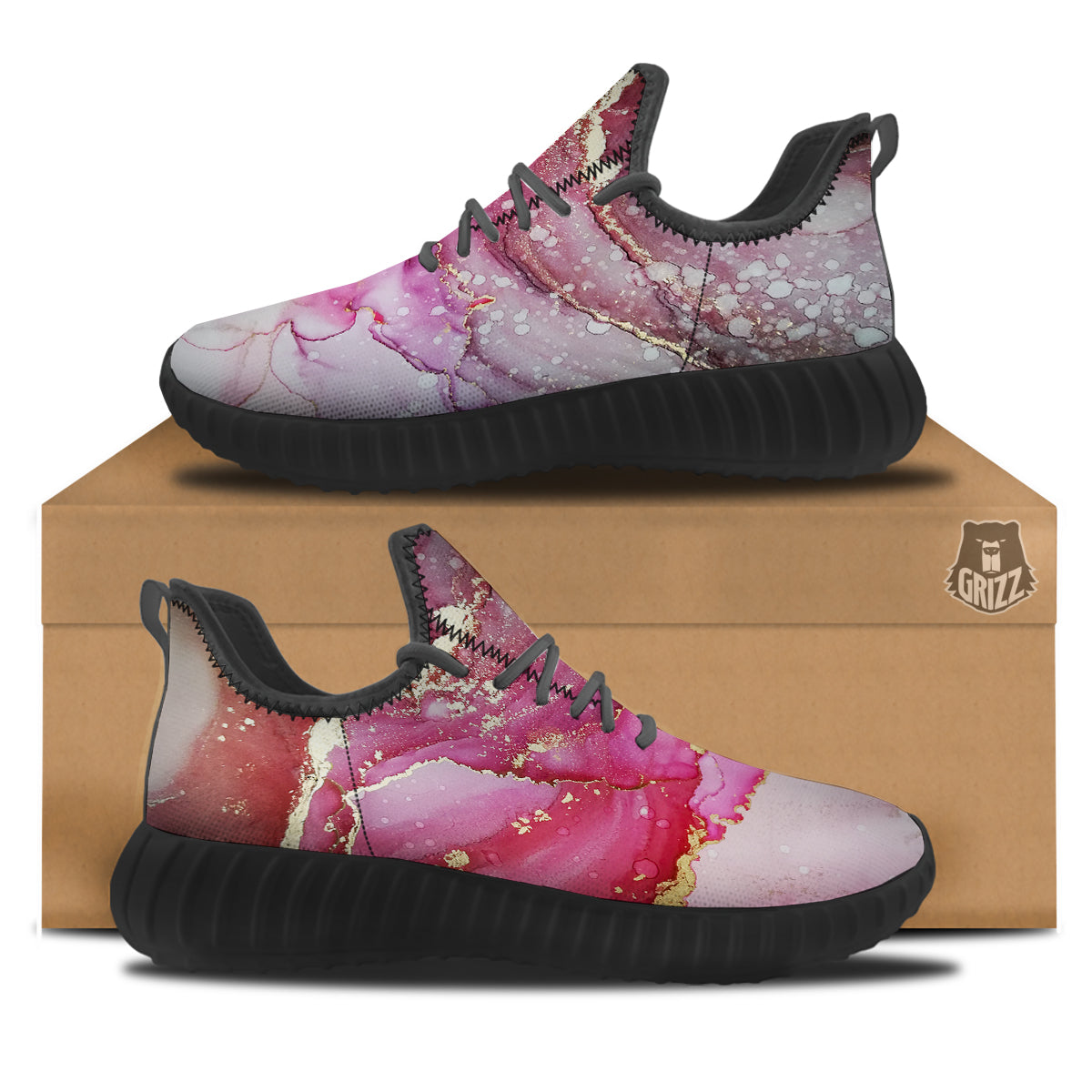 Rose Gold Marble Print Black Walking Shoes-grizzshop