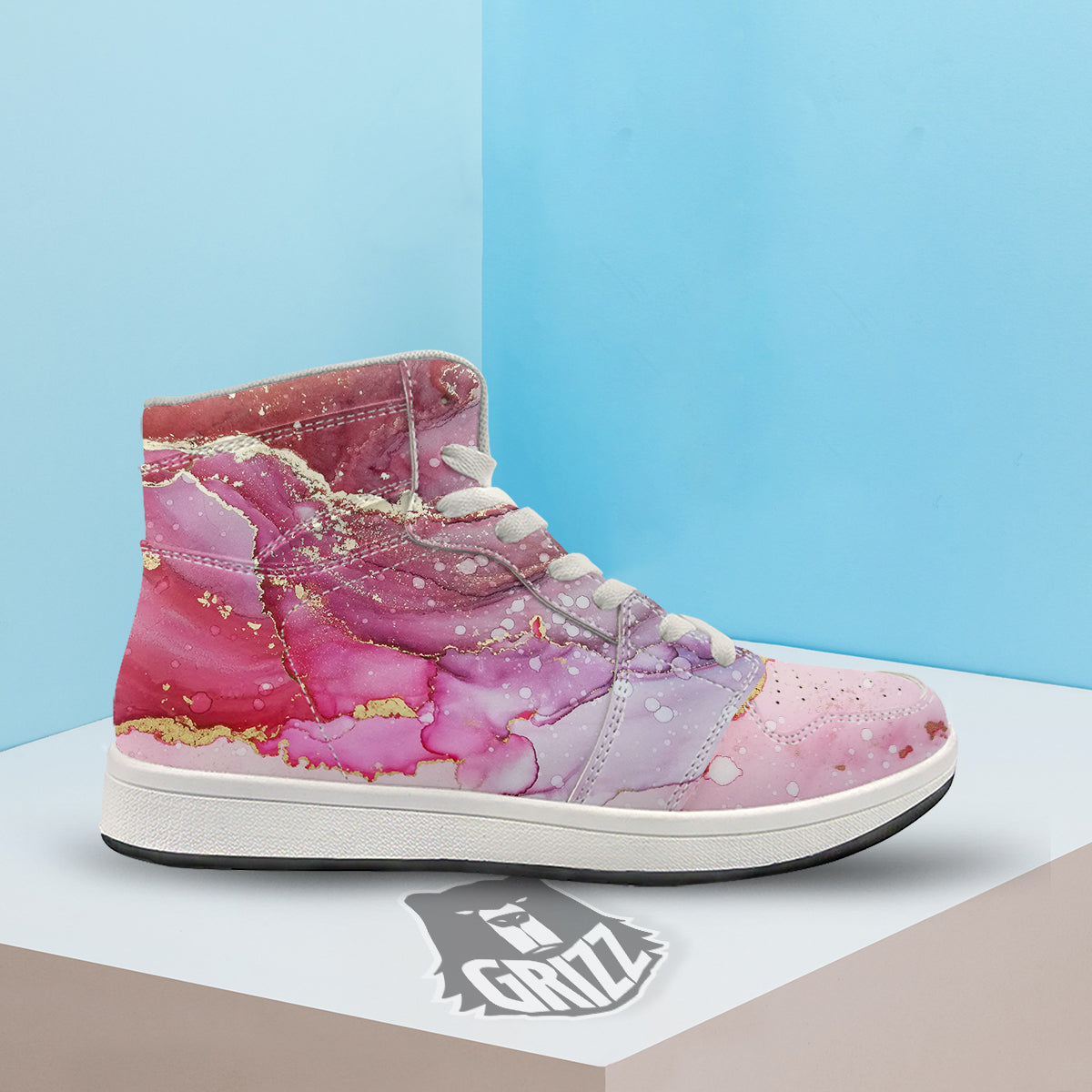 Rose Gold Marble Print High Top Sneakers-grizzshop