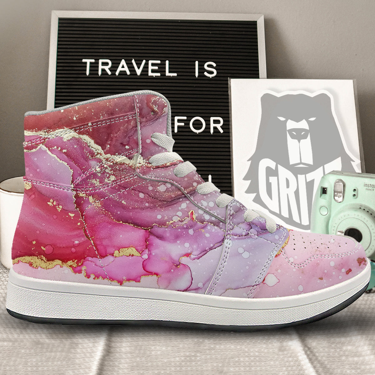 Rose Gold Marble Print High Top Sneakers-grizzshop