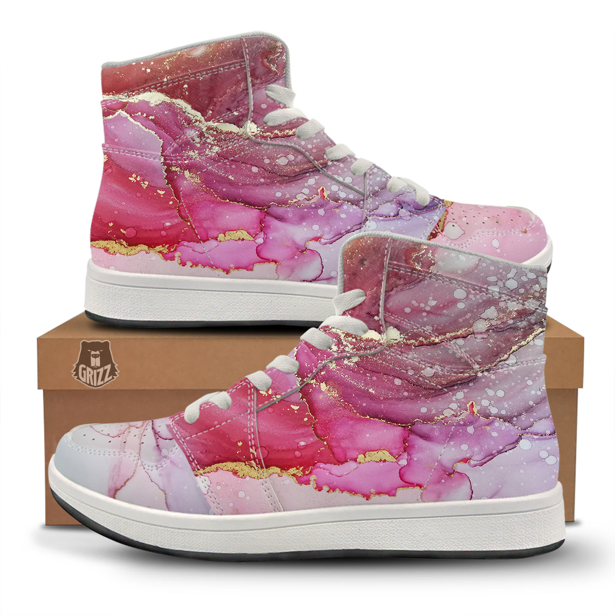 Rose Gold Marble Print High Top Sneakers-grizzshop