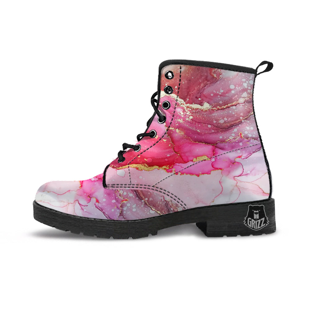 Rose Gold Marble Print Leather Boots-grizzshop