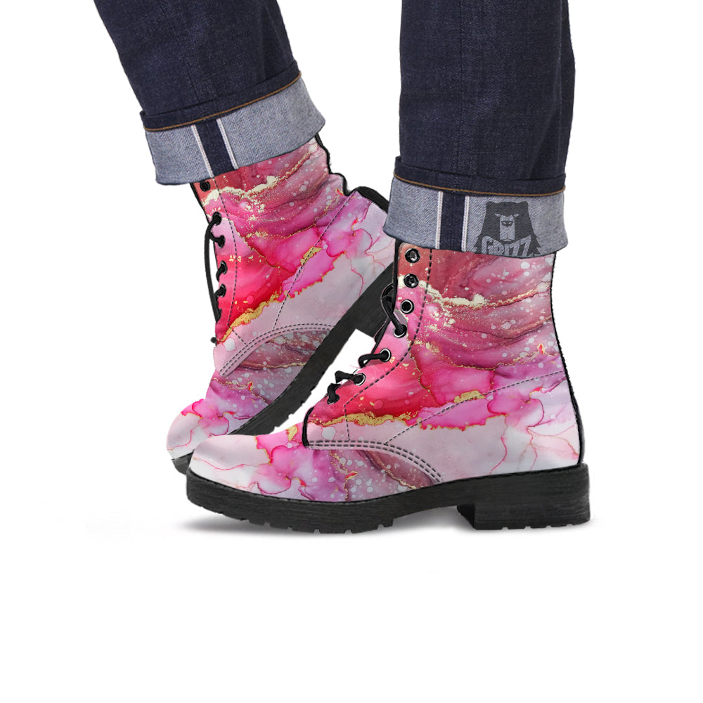 Rose Gold Marble Print Leather Boots-grizzshop