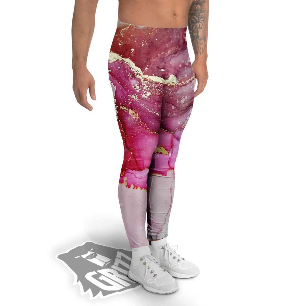 Rose Gold Marble Print Men's Leggings-grizzshop