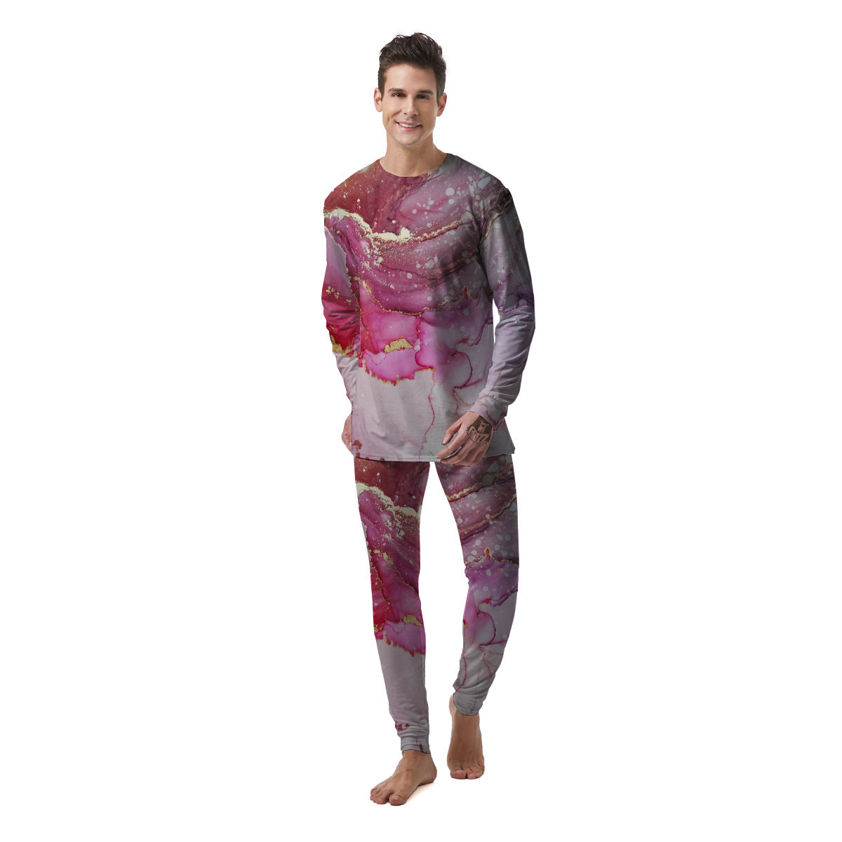 Rose Gold Marble Print Men's Pajamas-grizzshop