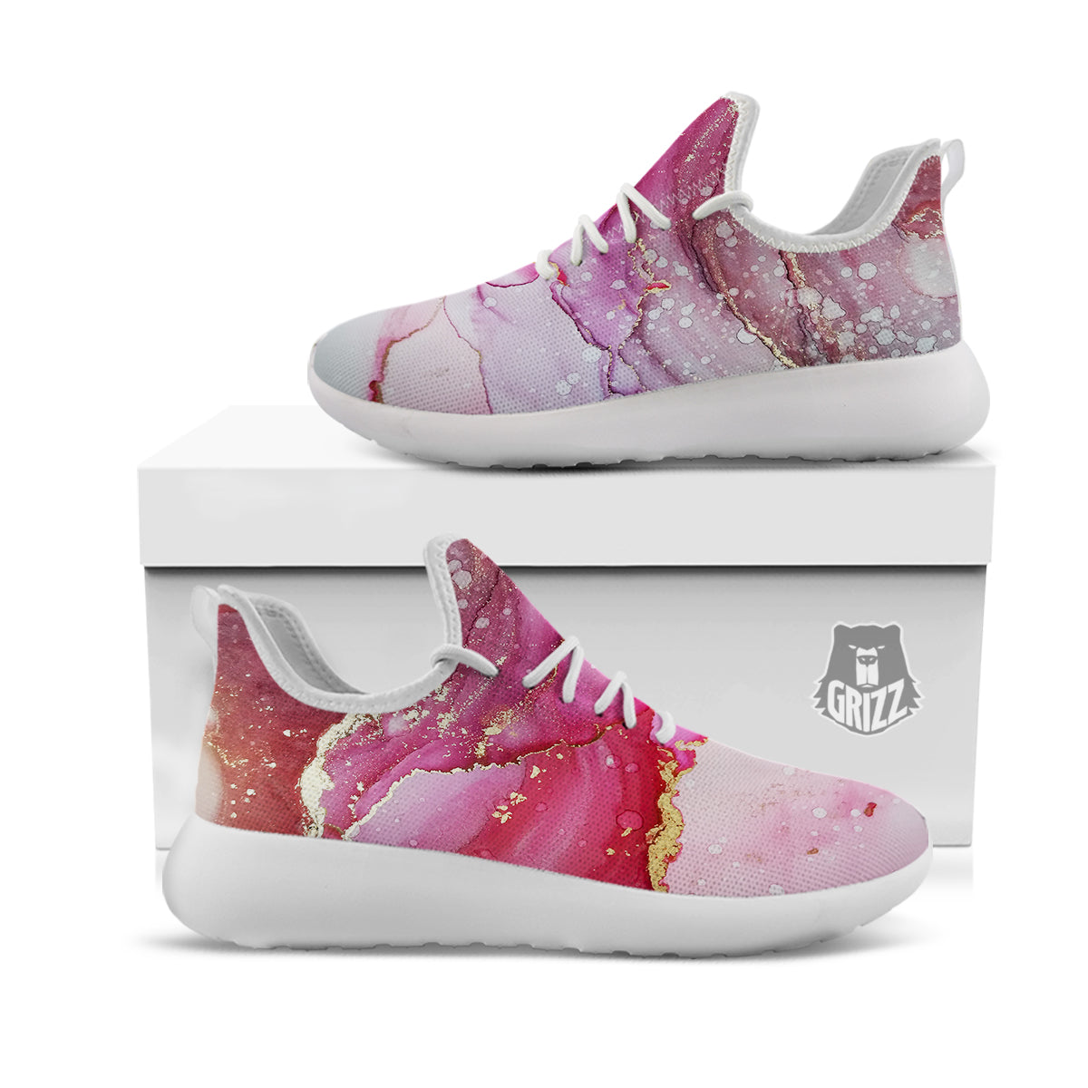 Rose Gold Marble Print White Athletic Shoes-grizzshop