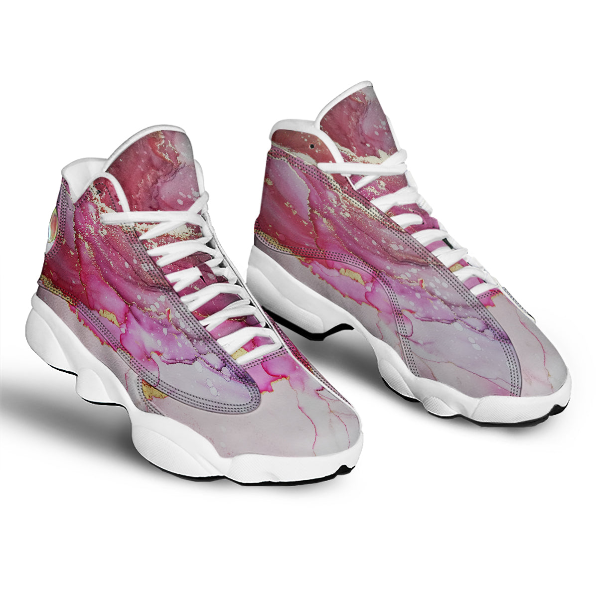 Rose Gold Marble Print White Basketball Shoes-grizzshop