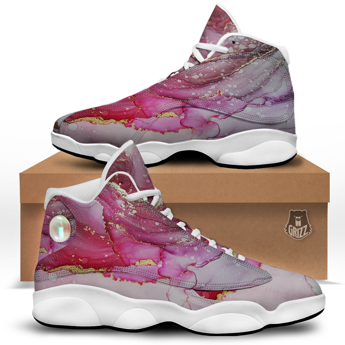 Rose Gold Marble Print White Basketball Shoes-grizzshop