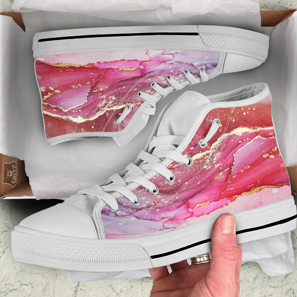 Rose Gold Marble Print White High Top Shoes-grizzshop