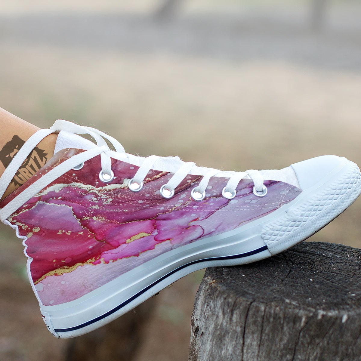 Rose Gold Marble Print White High Top Shoes-grizzshop