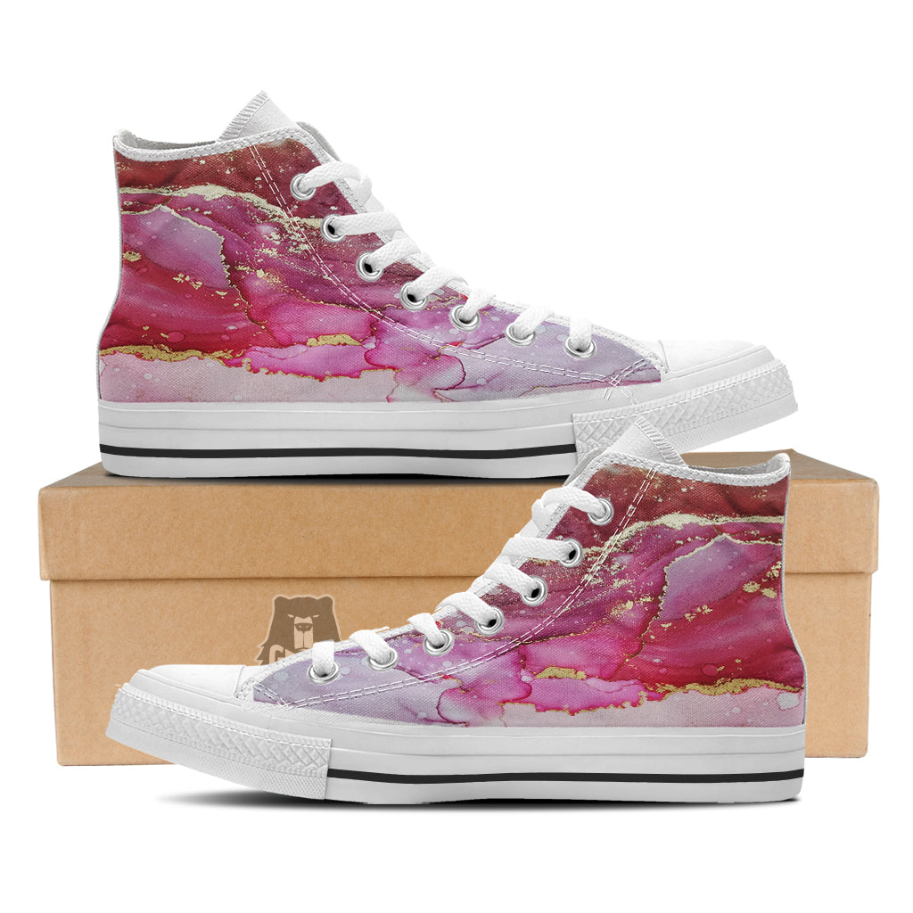 Rose Gold Marble Print White High Top Shoes-grizzshop