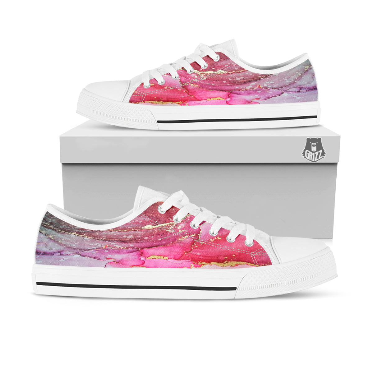 Rose Gold Marble Print White Low Top Shoes-grizzshop