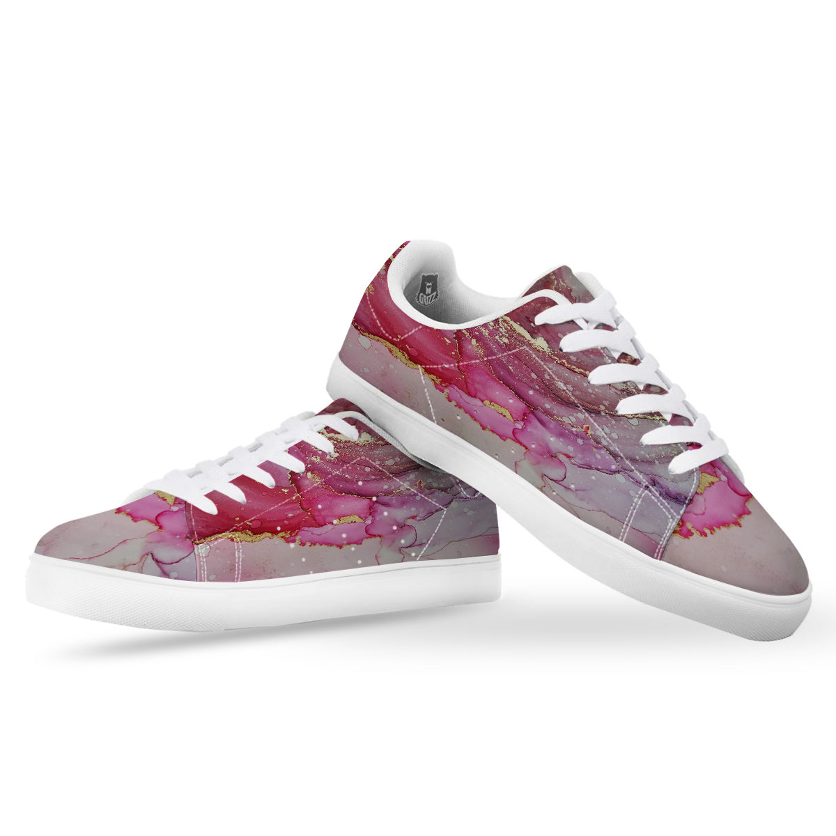 Rose Gold Marble Print White Low Top Sneakers-grizzshop