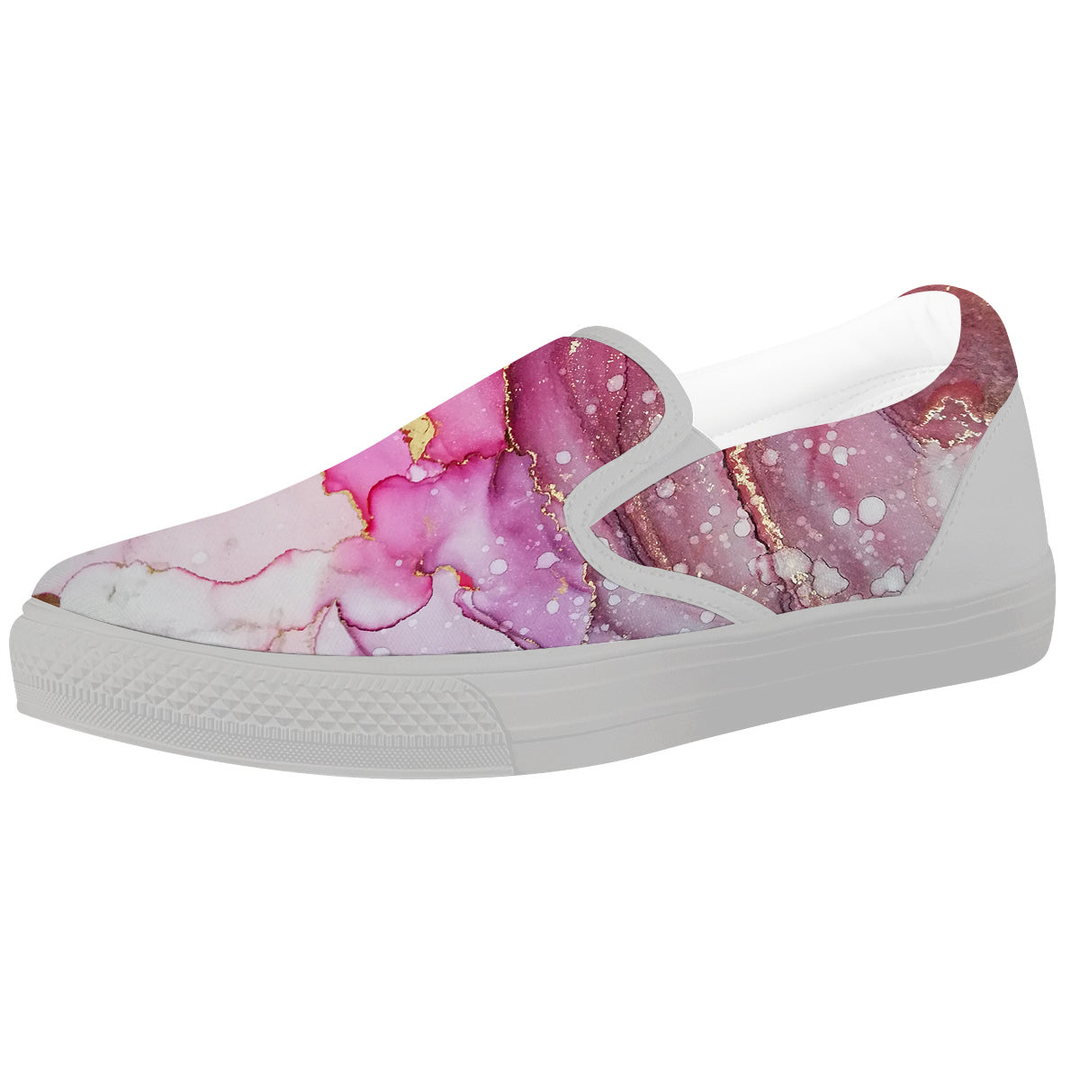 Rose Gold Marble Print White Slip On Shoes-grizzshop