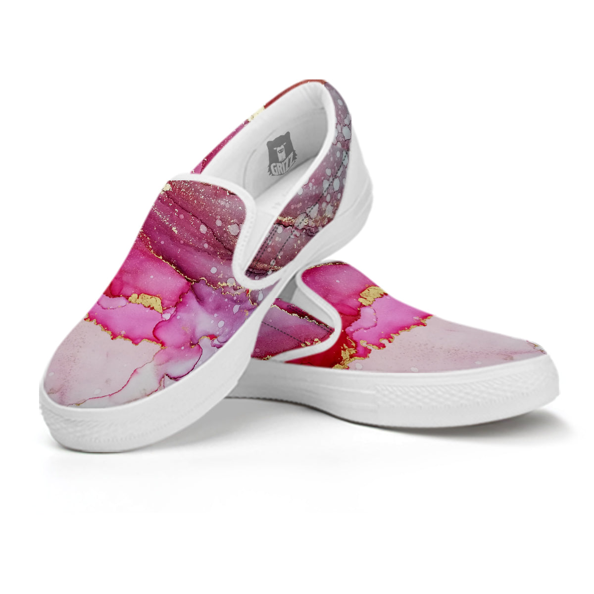 Rose Gold Marble Print White Slip On Shoes-grizzshop