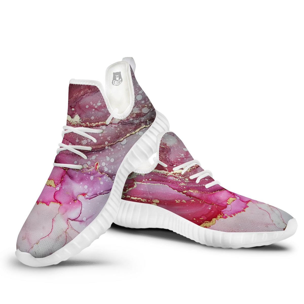 Rose Gold Marble Print White Walking Shoes-grizzshop