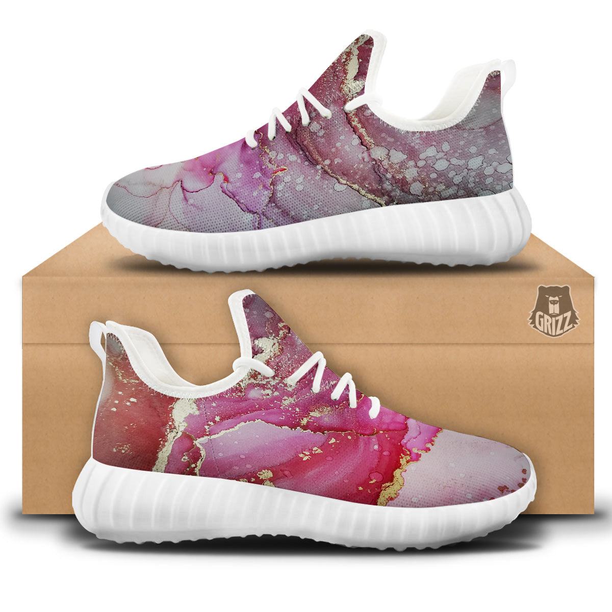 Rose Gold Marble Print White Walking Shoes-grizzshop