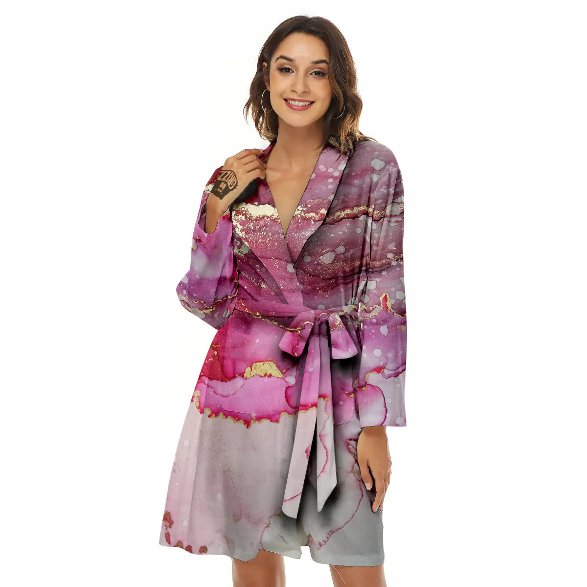 Rose Gold Marble Print Women's Robe-grizzshop