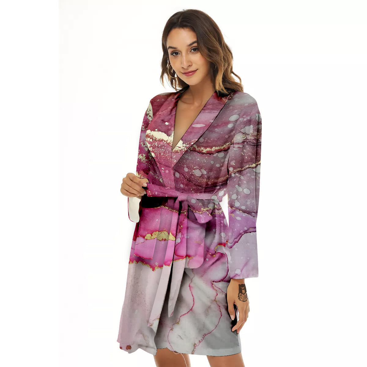 Rose Gold Marble Print Women's Robe-grizzshop