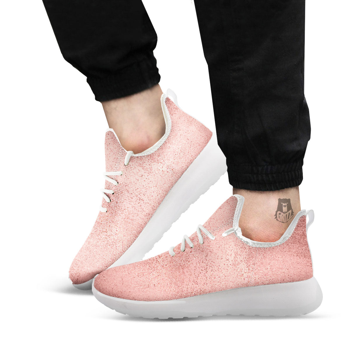 Rose Gold Texture Print White Athletic Shoes-grizzshop