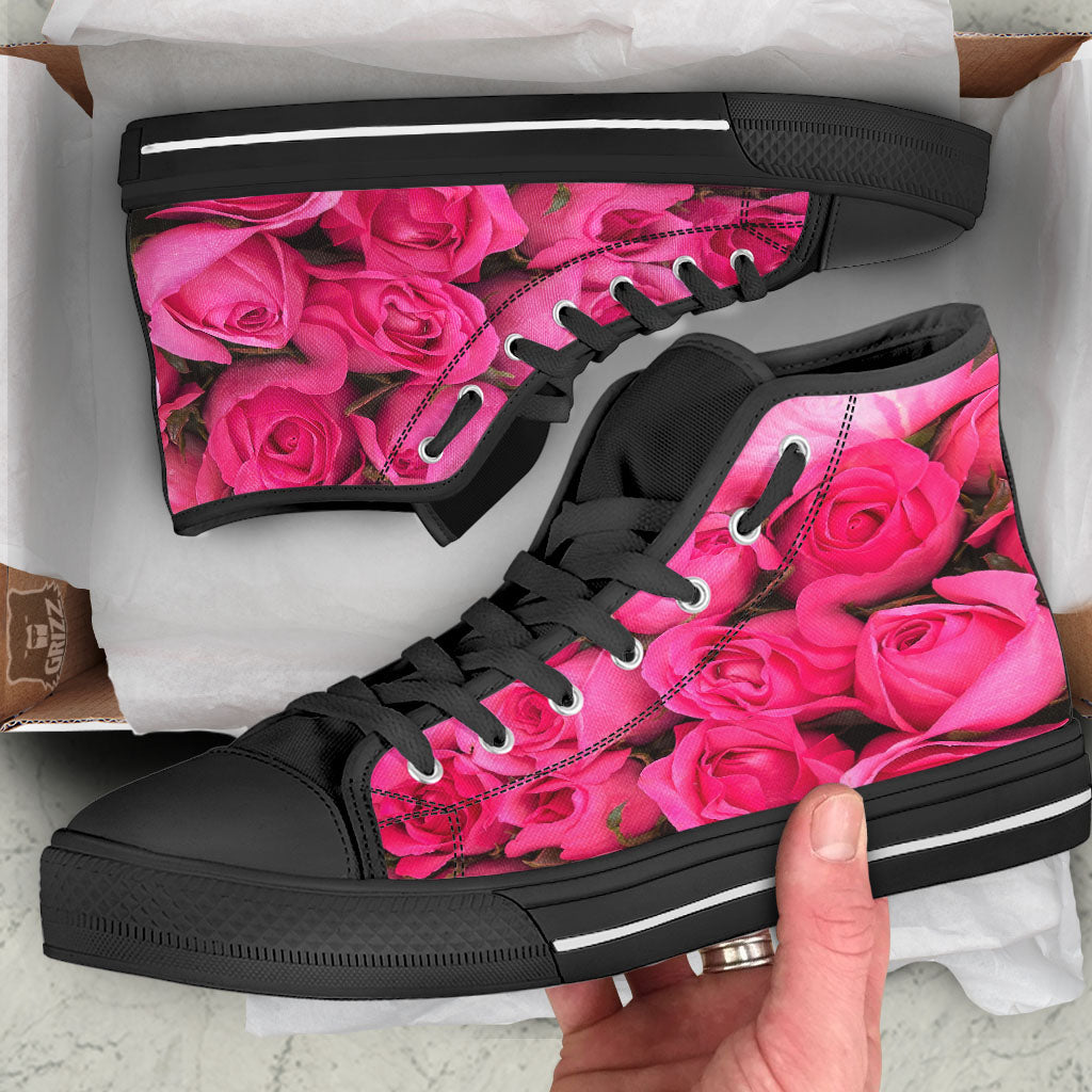 Rose Hot Pink Print High Top Shoes-grizzshop