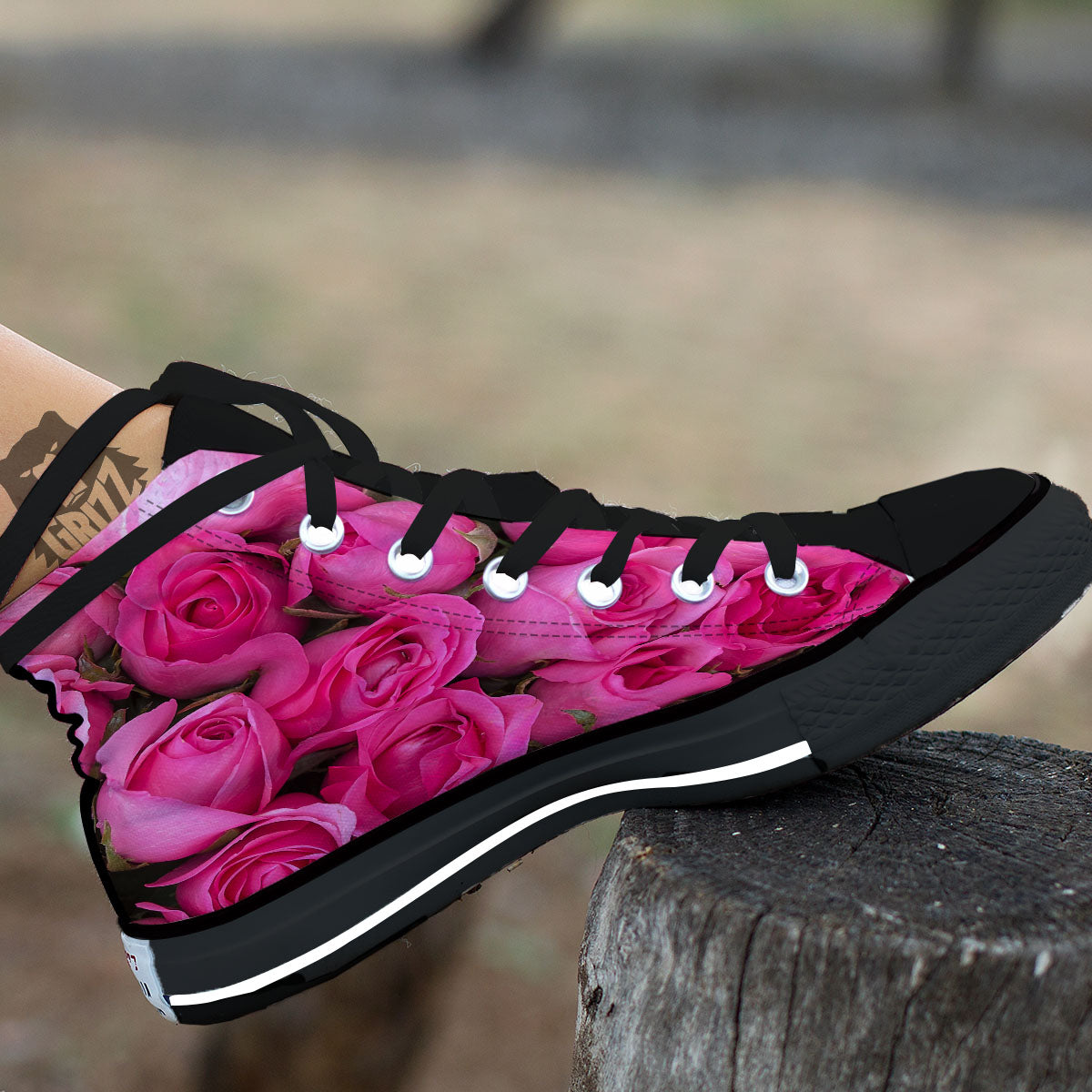 Rose Hot Pink Print High Top Shoes-grizzshop