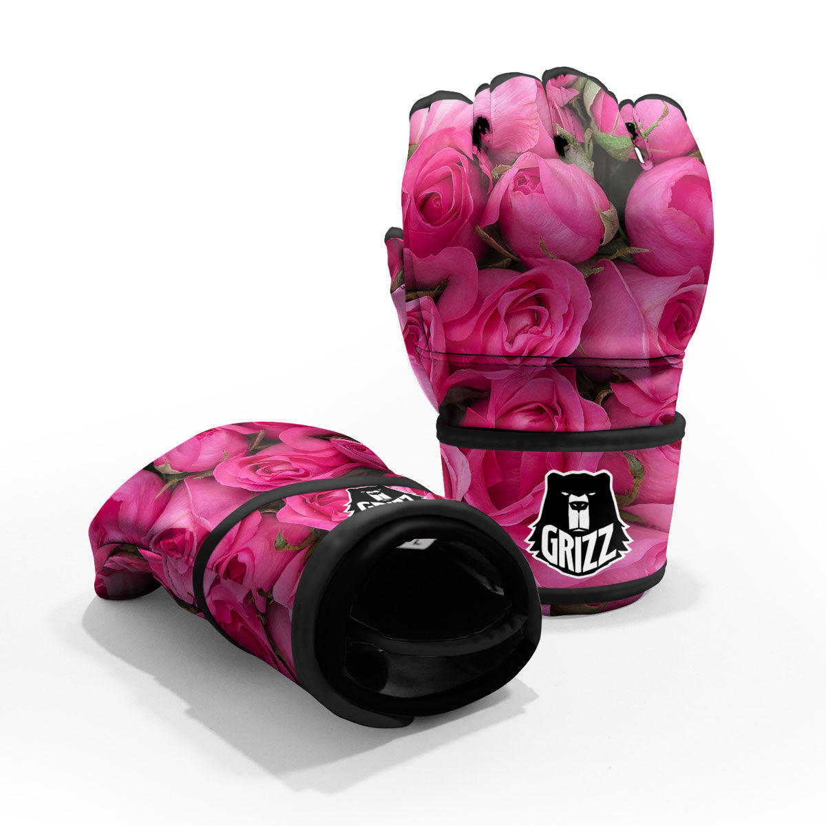 Rose Hot Pink Print MMA Gloves-grizzshop
