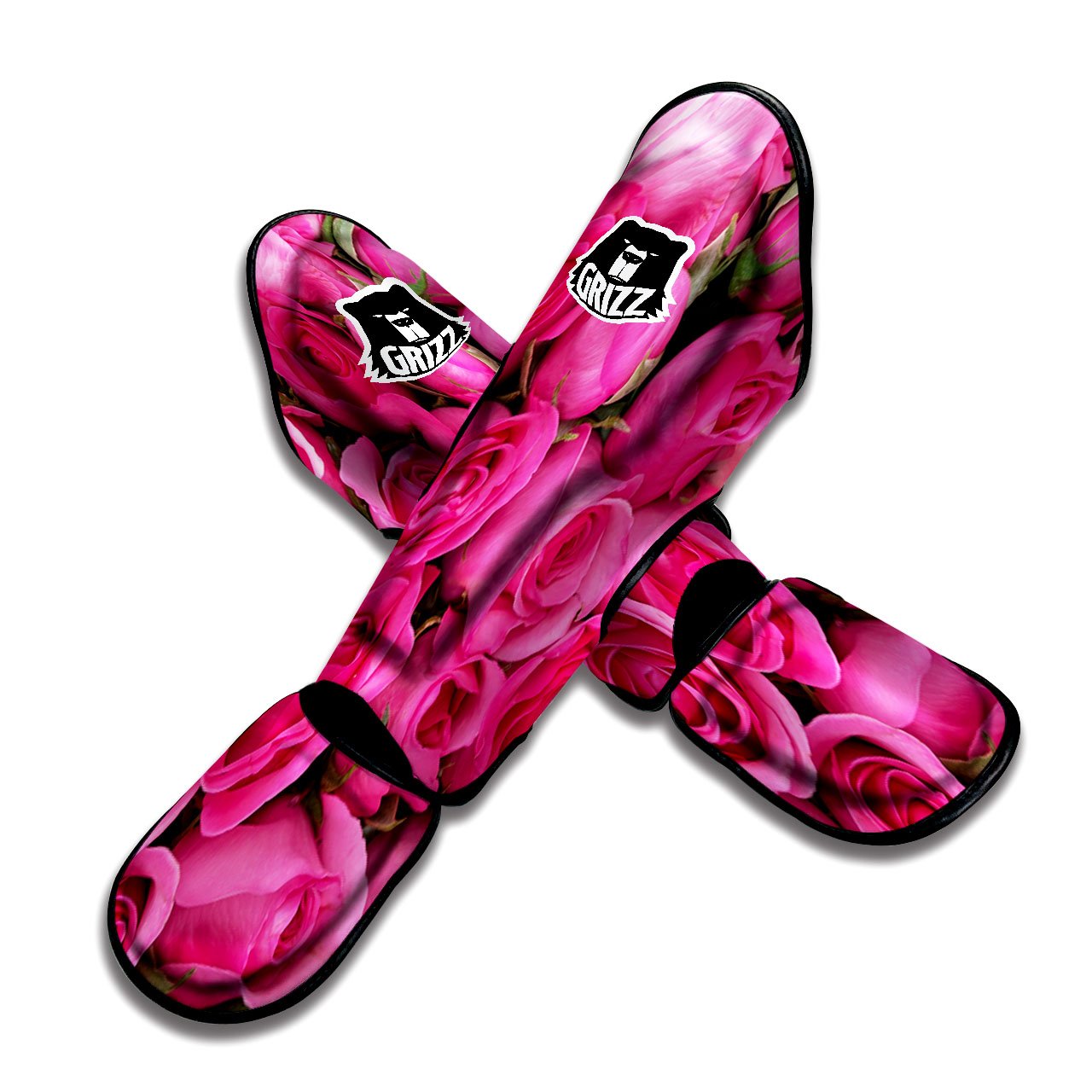 Rose Hot Pink Print Muay Thai Shin Guards-grizzshop