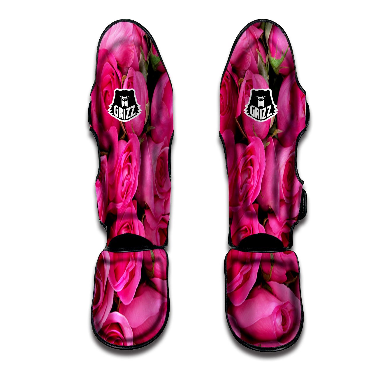 Rose Hot Pink Print Muay Thai Shin Guards-grizzshop