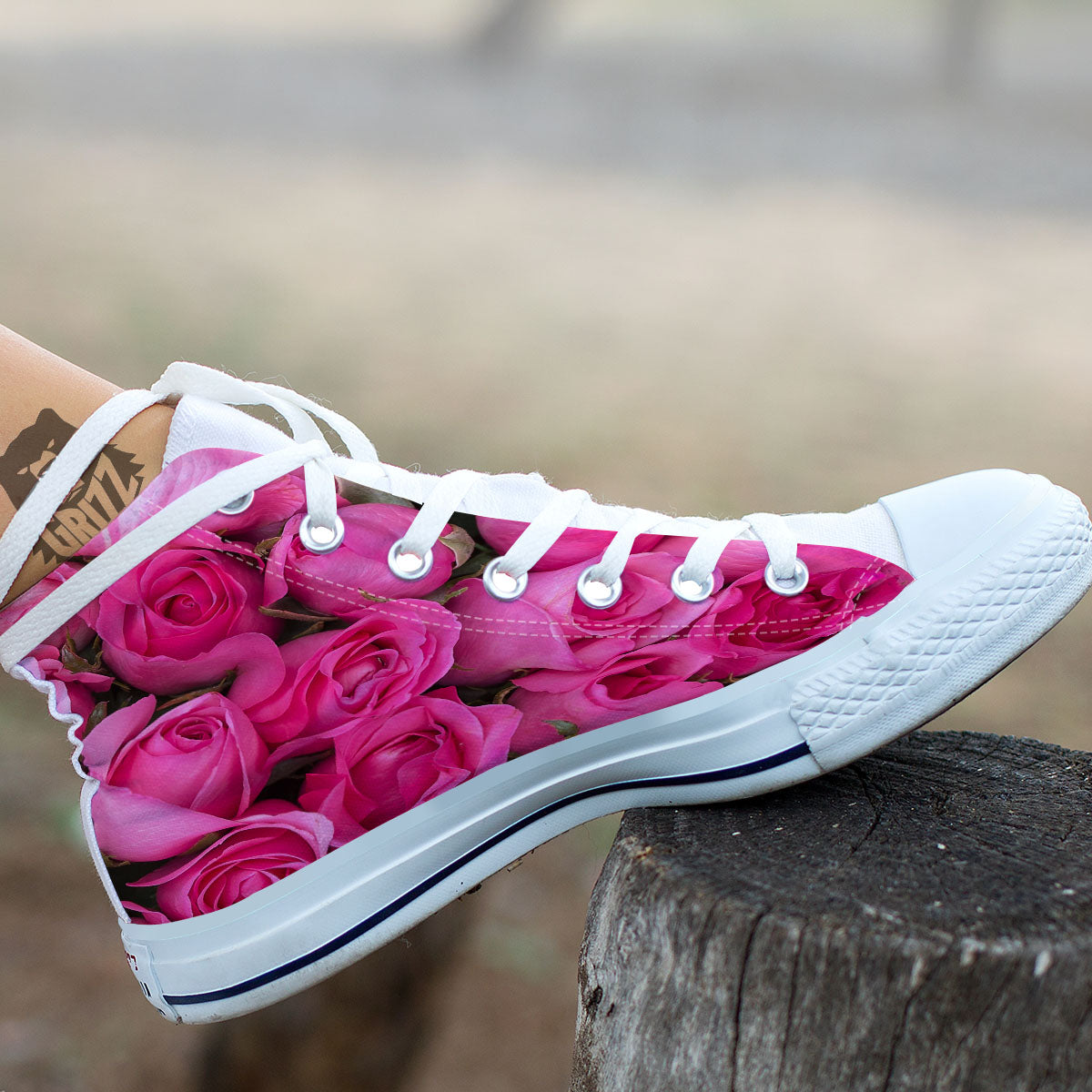 Rose Hot Pink Print White High Top Shoes-grizzshop