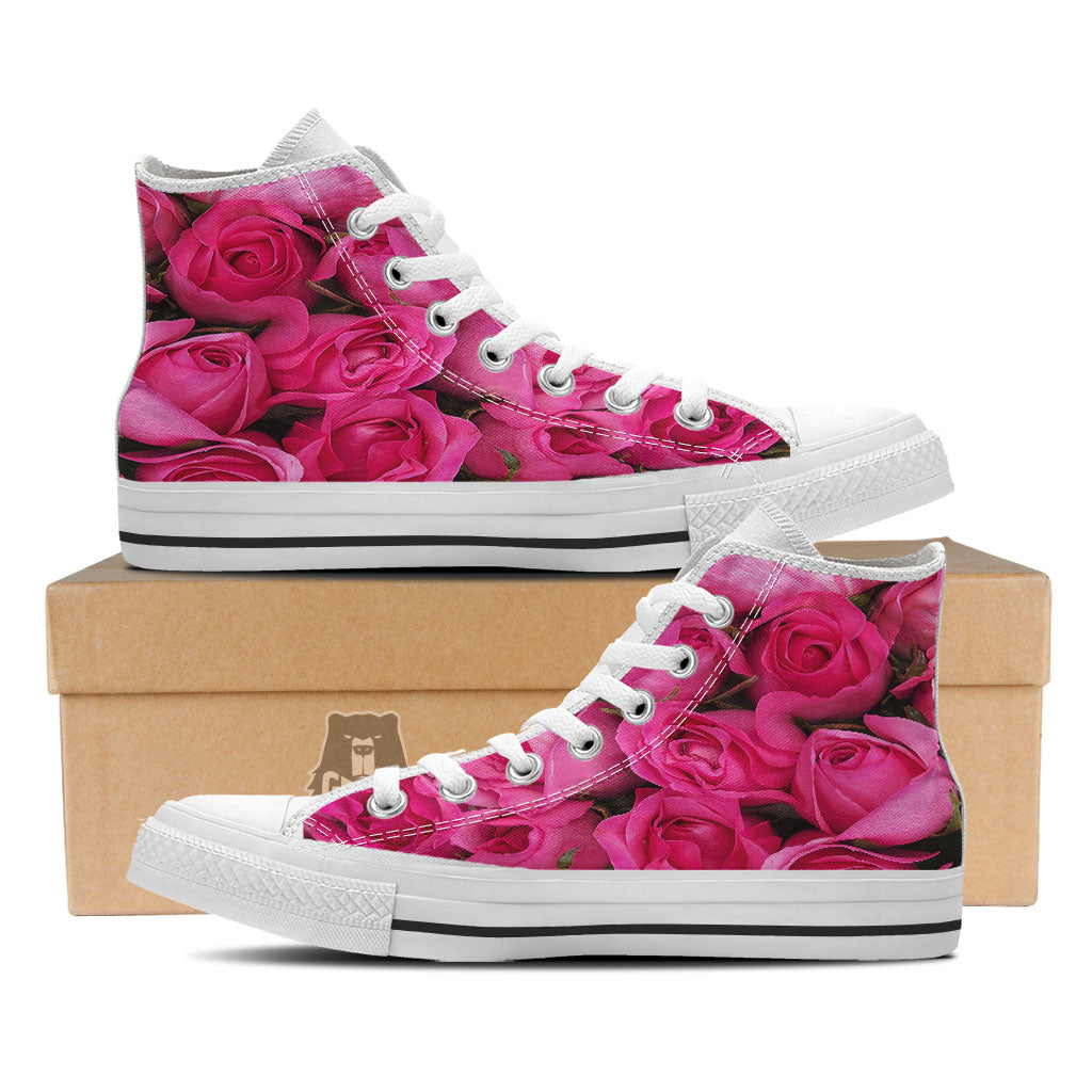 Rose Hot Pink Print White High Top Shoes-grizzshop